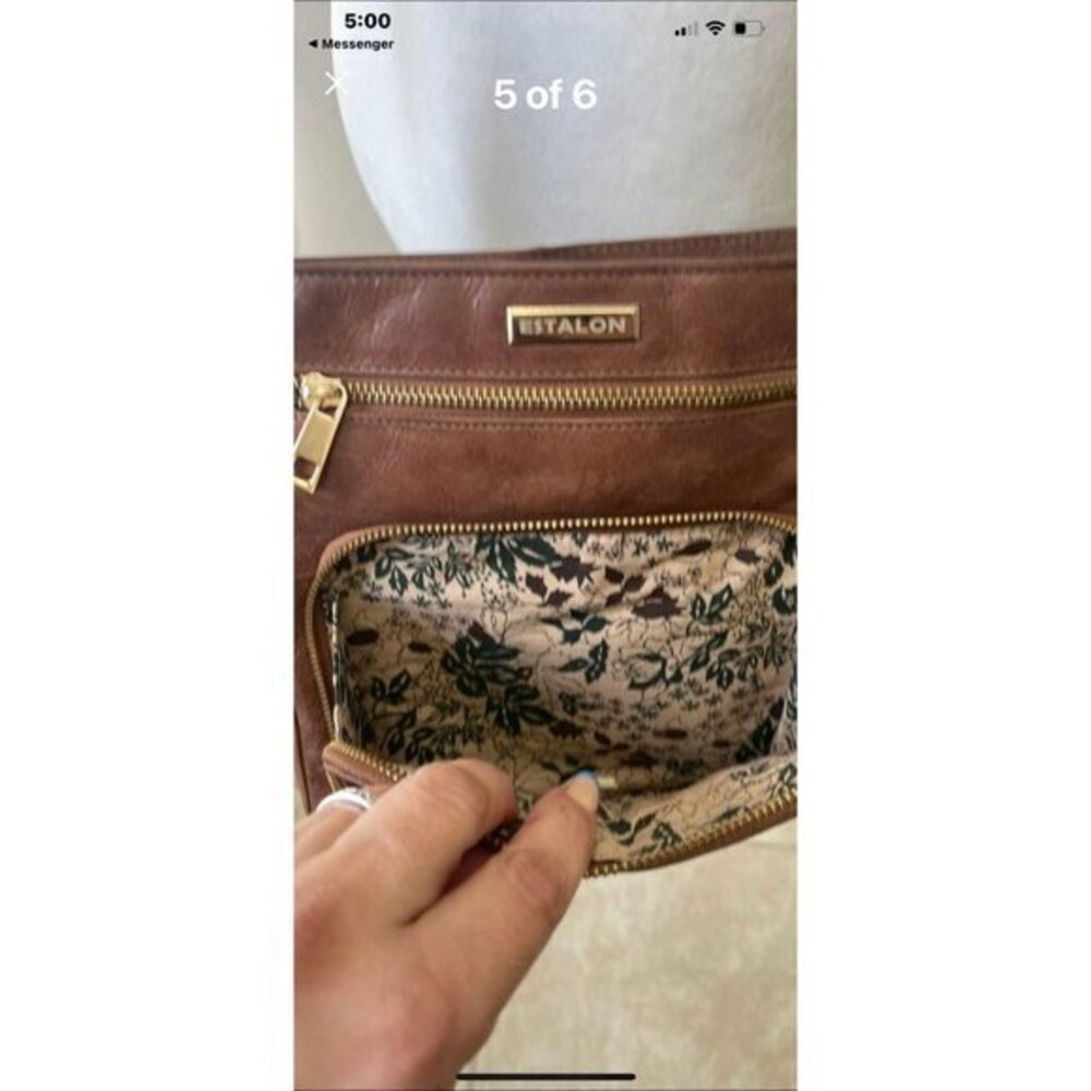 ESTALON LADIES BROWN LEATHER CROSSBODY BAG WITH ADJUSTABLE STRAP ‎ EUC   A-202 - Picture 5 of 8